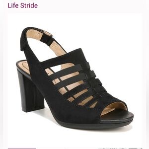 Life Stride Black Arlene women’s sling back heeled strapped sandal size 7M